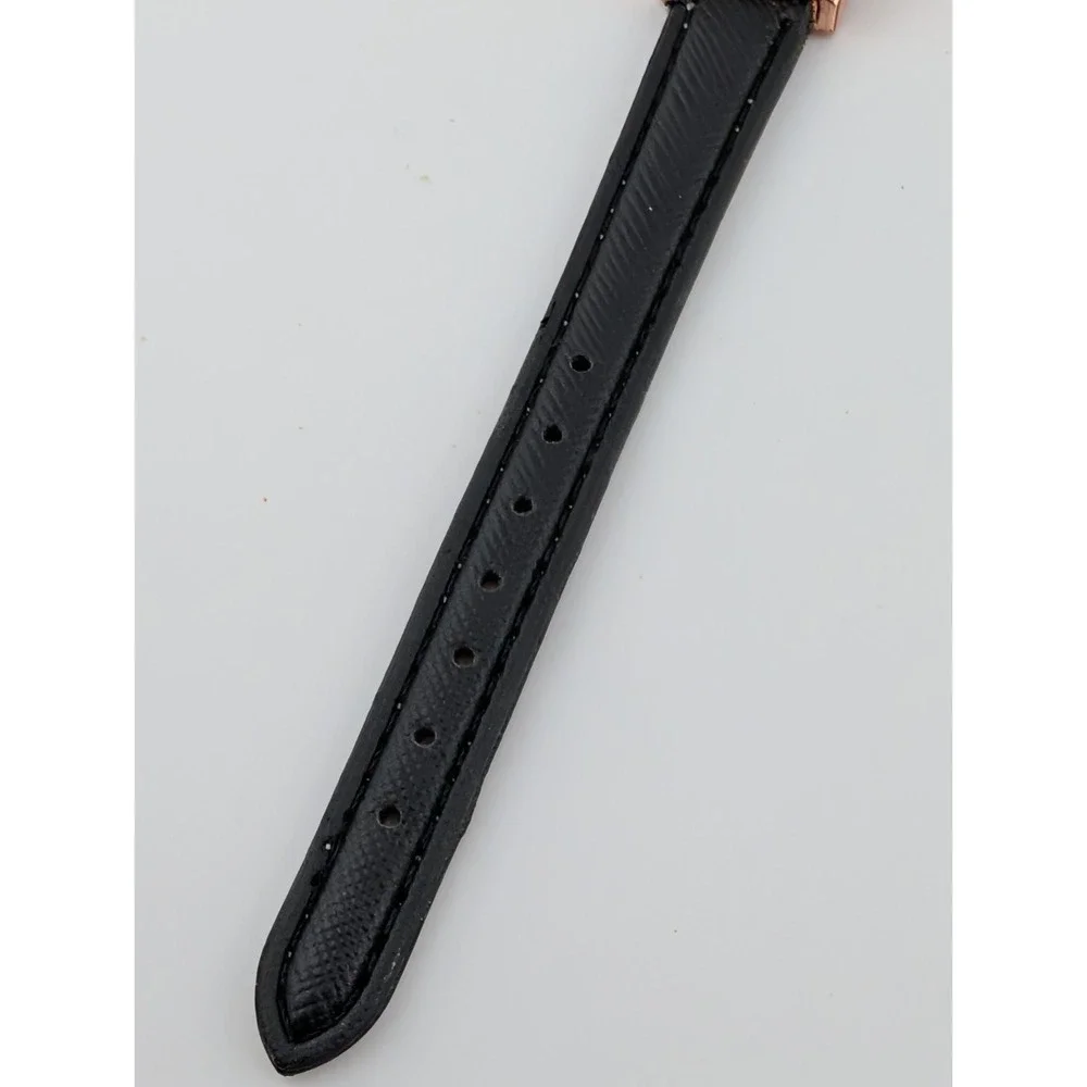 Luobos Watch Women 19mm Case Pearlized Dial Black Faux Leather Band- New Battery